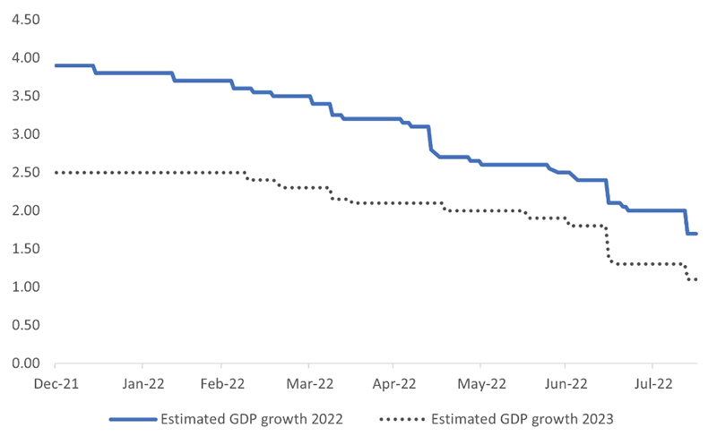 Consensus US GDP Forecasts on the slide